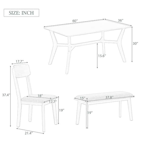 Dining Table Set Wooden Dining Table and Fabric Chairs with Bench Bed