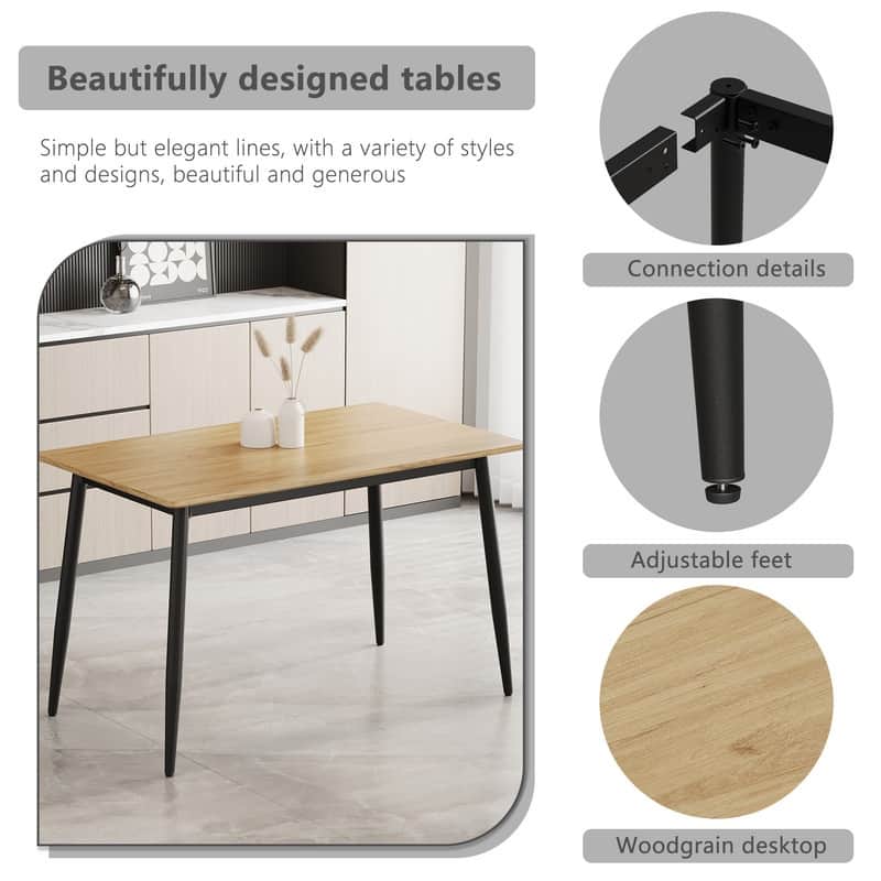 Modern Minimalist Dining Table with Black Metal Legs - Seats 6