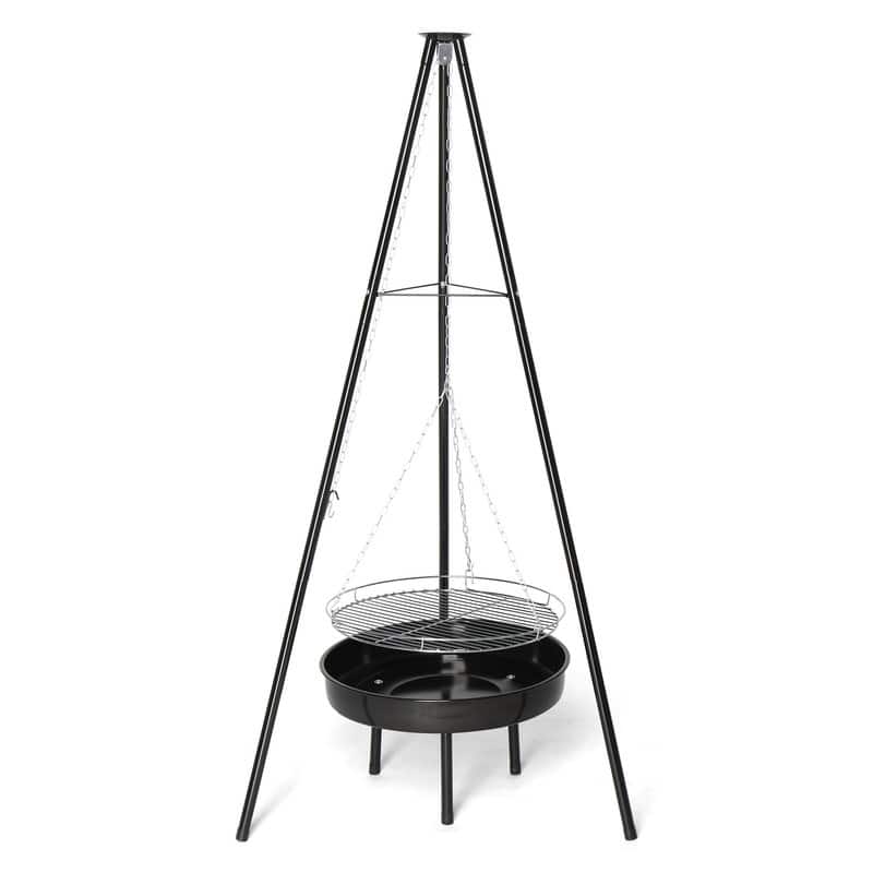 Campfire Tripod Grill Adjustable Height BBQ Grill Grate With Fire Bowl - Assembly Required - Cast Iron