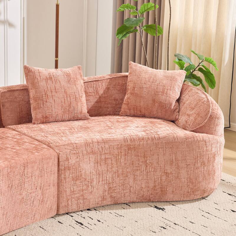 Curved Sectional Sofa with Pillows, Chenille Upholstered 4 Seater Sofa, Full-Compressed Deep Seat Sofa for Living Room