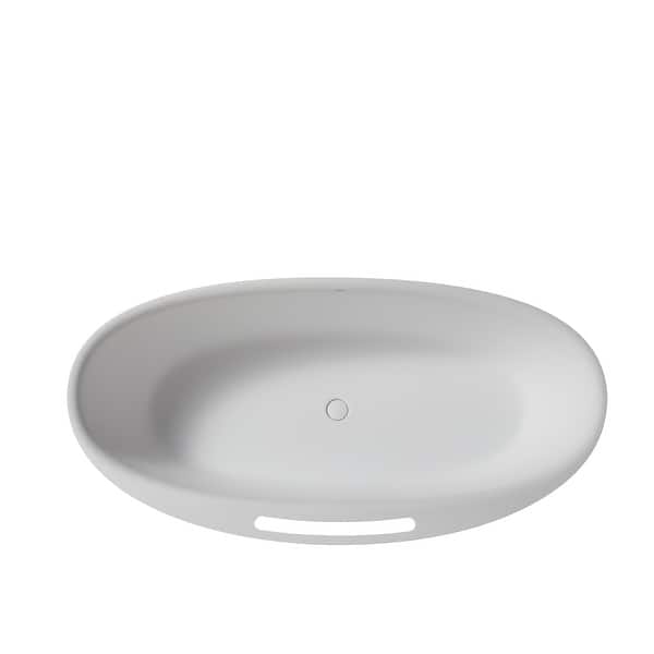 63 in. Stone Resin Flatbottom Solid Surface Freestanding Soaking Bathtub in White with Drain