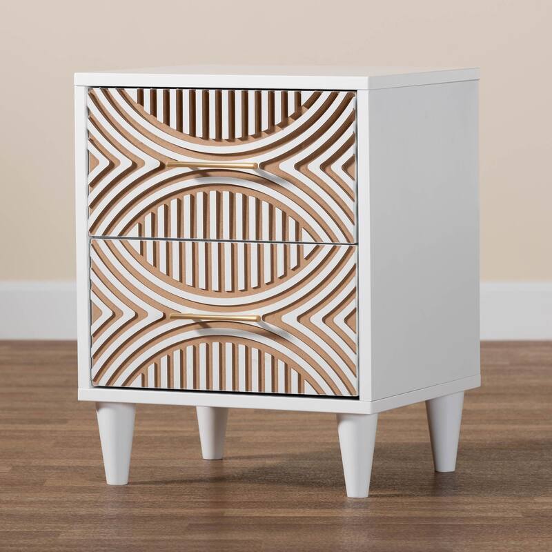 Louetta Coastal White Carved Contrasting 2-Drawer Nightstand