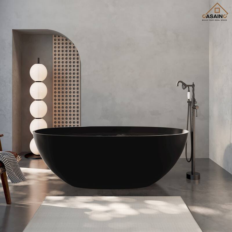 65" Solid Surface Freestanding Bathtub in Matte Black/Grey - 65 inches