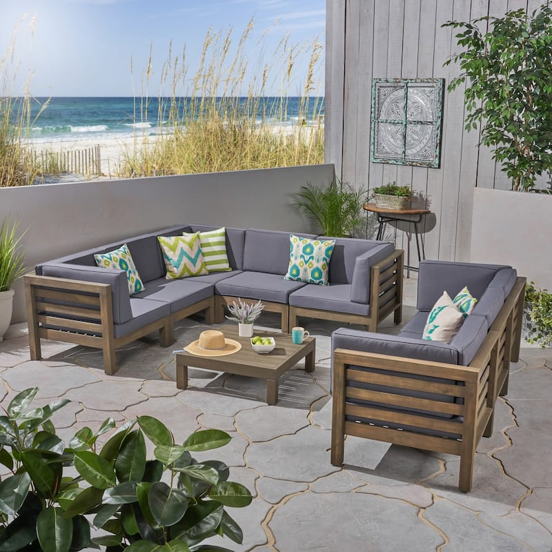 Oana Outdoor 9-Piece Acacia Wood Sectional Sofa Set with Coffee Table by Christopher Knight Home