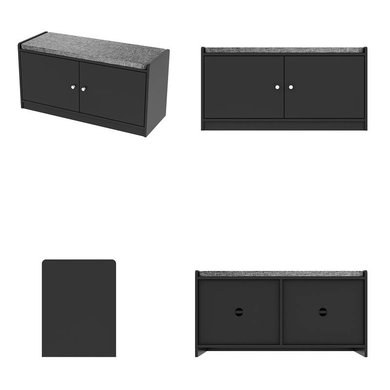 Hallway Shoes Storage Cabinet Bench with 2-Door & Padded Seat Cushion