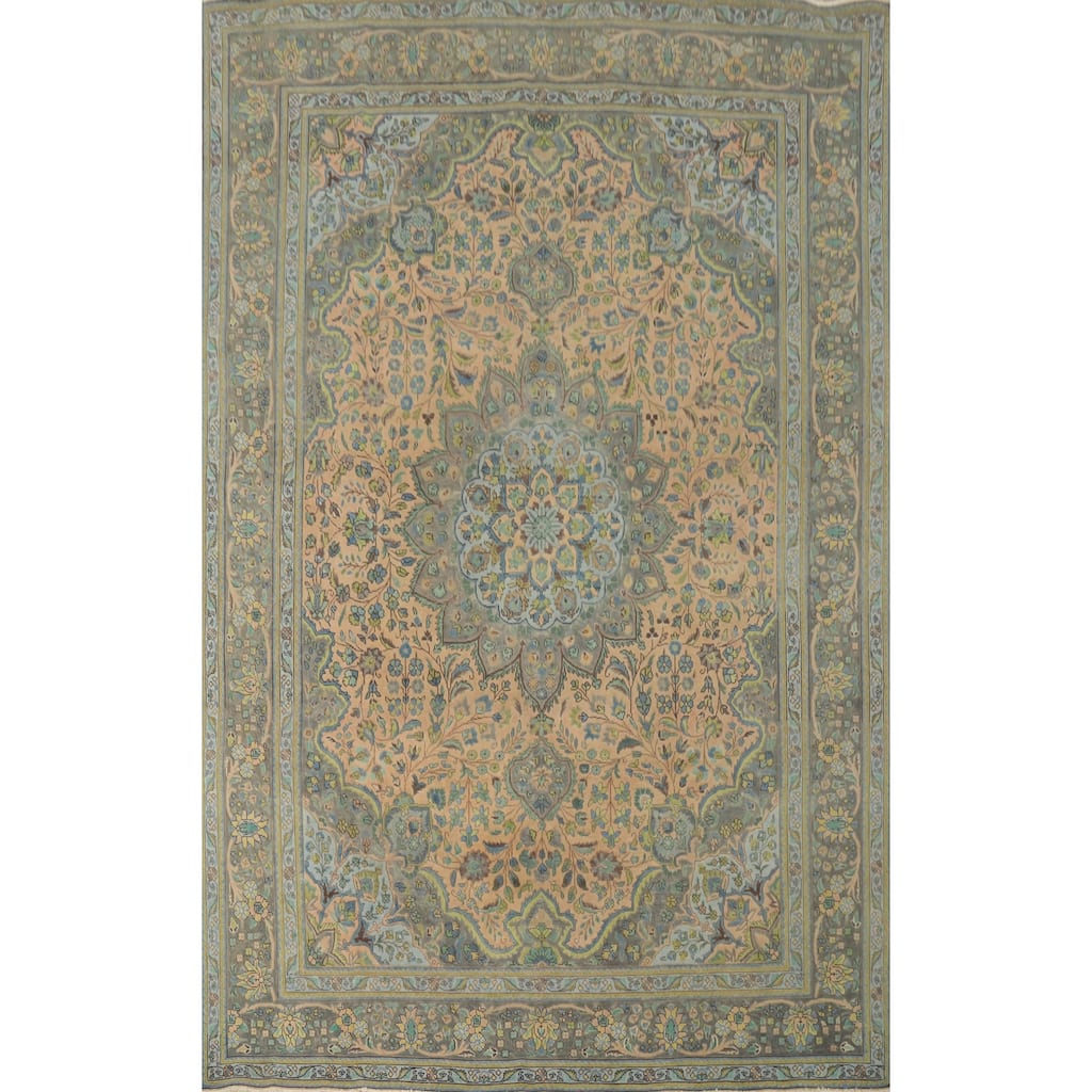 Hand Knotted Oriental 100% Wool Carpet Traditional Floral Peach Tabriz Area Rug - 11' 8'' X 8' 11''