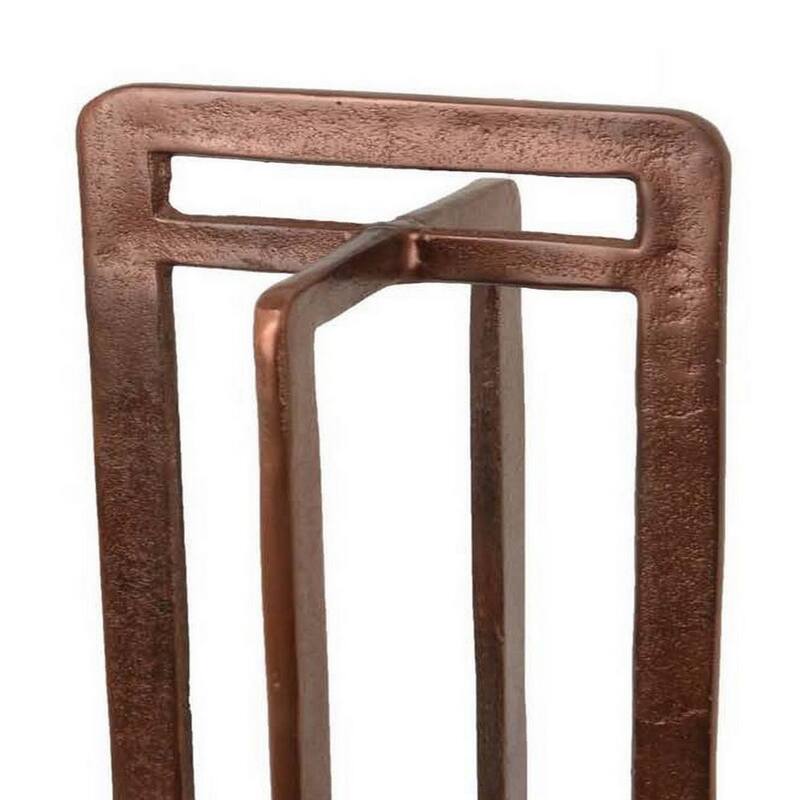 Eya 21 Inch Modern Tabletop Candle Lantern with Round Plate, Copper Metal