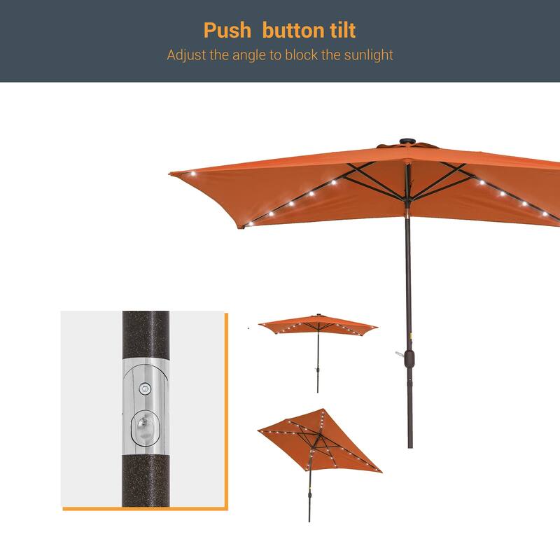 BONOSUKI Outdoor 10 x 6.5ft LED Rectangula Umbrella Patio Market Table Umbrella Aluminium/Steel with Tilt