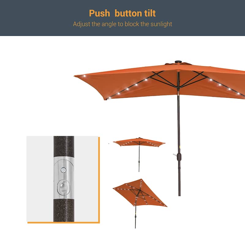 LIVOOSUN Patio LED 10 x 6.5Ft Market Umbrella Aluminum/Steel Outdoor Table Rectangle Umbrella with Tilt