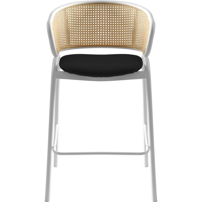 LeisureMod Ervilla Modern Wicker Leather Bar Stool with Curved Back & White Stainless Steel Frame for Home & Kitchen