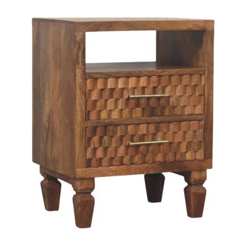 Artisan Furniture Solid Wood Arno Bedside in Golden Teak,1-Shelf,2-Drawers