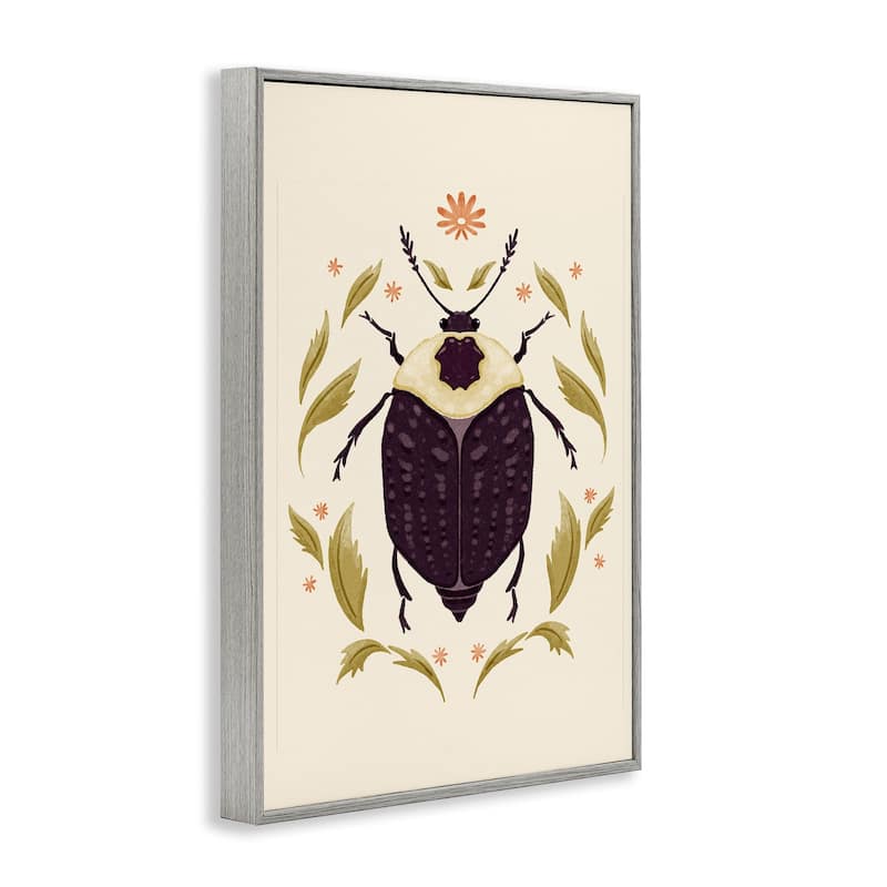 Stupell Black Beetle with Leaves Framed Giclee Art Design By Hannah Moren