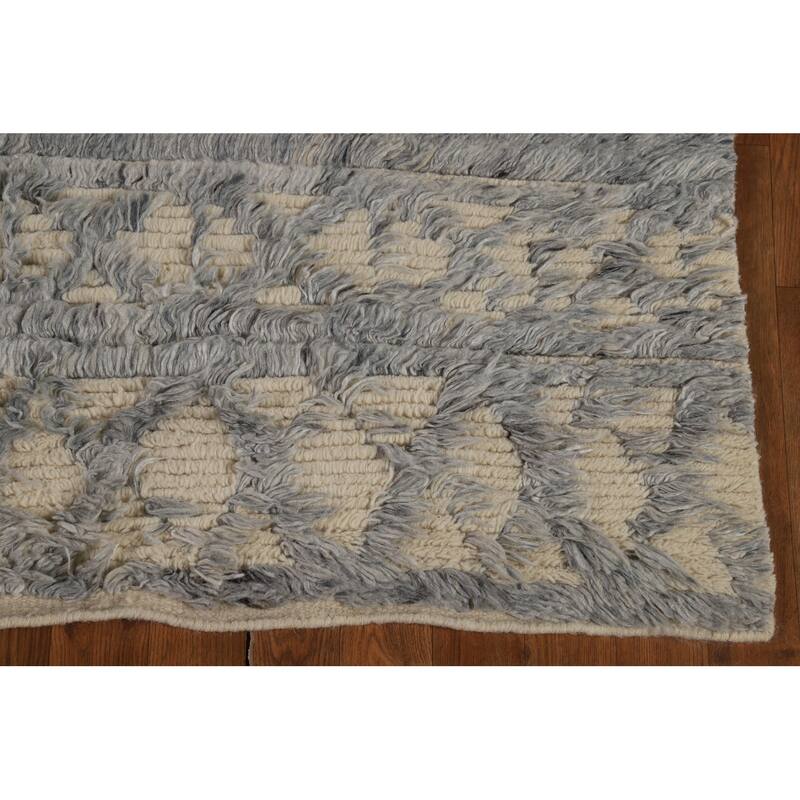 Beige & Gray Moroccan Shaggy Oriental Area Rug Handmade Wool Carpet - 4'11" x 7'8"