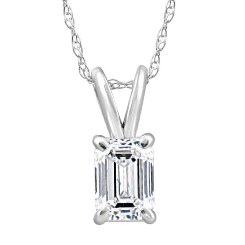 3/4Ct Solitaire Emerald Cut Diamond Pendant White Gold Lab Grown Necklace
