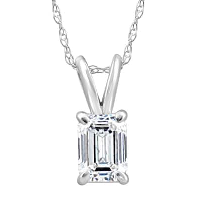 3/4Ct Solitaire Emerald Cut Diamond Pendant White Gold Lab Grown Necklace