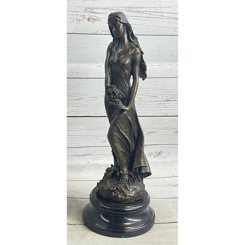 Signed Original French Milo Bridal Gift Bride With Bouquet Of Flower Bronze Figure