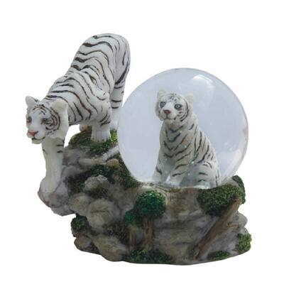 Q-Max 4"H White Tiger with Cub Glitter Snow Globe