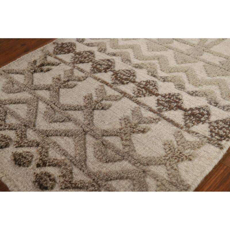 Beige Moroccan Oriental Accent Rug Handmade Wool Carpet - 2'0"x 3'0"