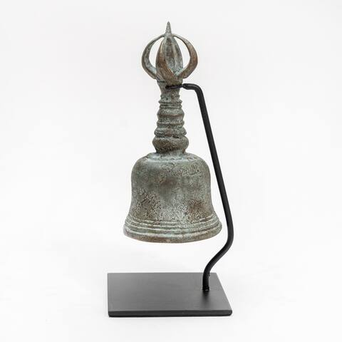 Artissance Brown Bronze Ceremonial Bell With Stand, Art Statue Figurine Sculpture, Home Decor Collectible