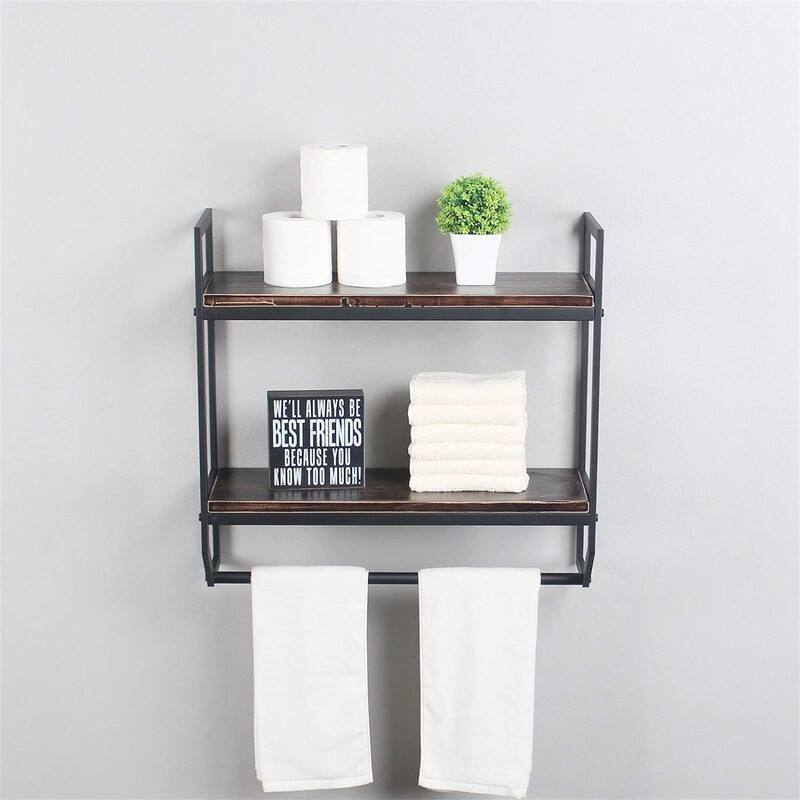 2-Tier Metal Industrial 23.6" Bathroom Shelves Wall Mounted - 7.87"D x 23.6"W x 22.8"H