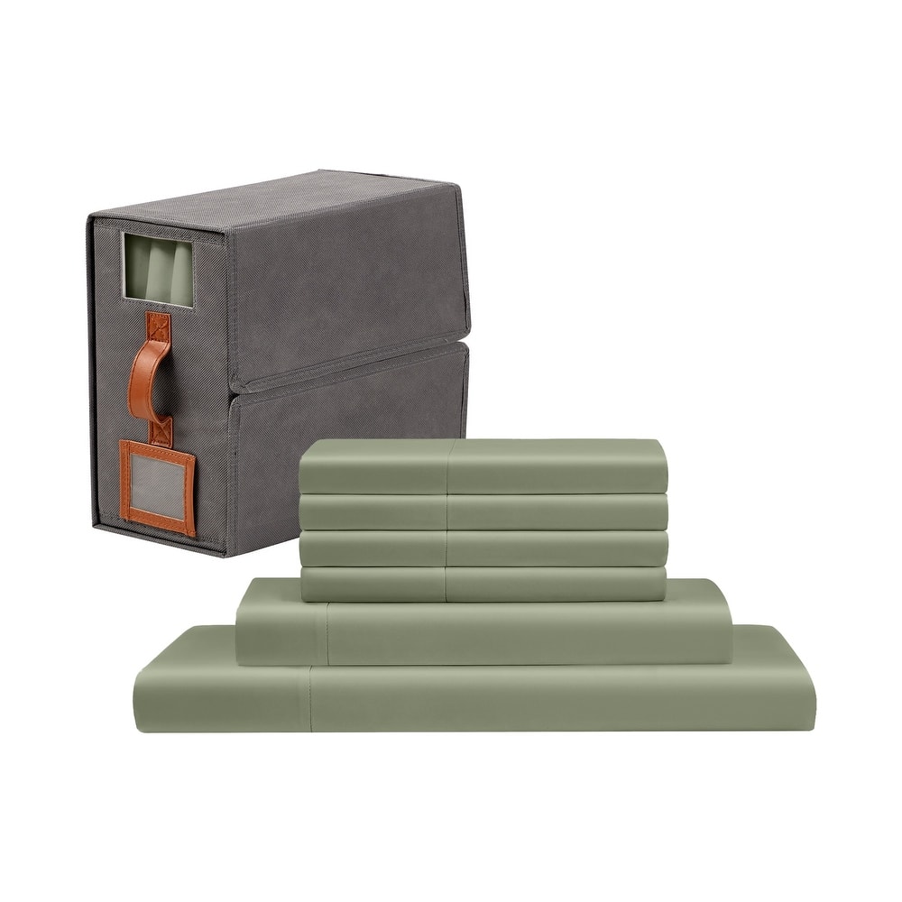 Modern Threads 6-Piece Satin Sheet Set with Deep Pocket Fitted Sheet, 4 Pillowcases, and Organizer