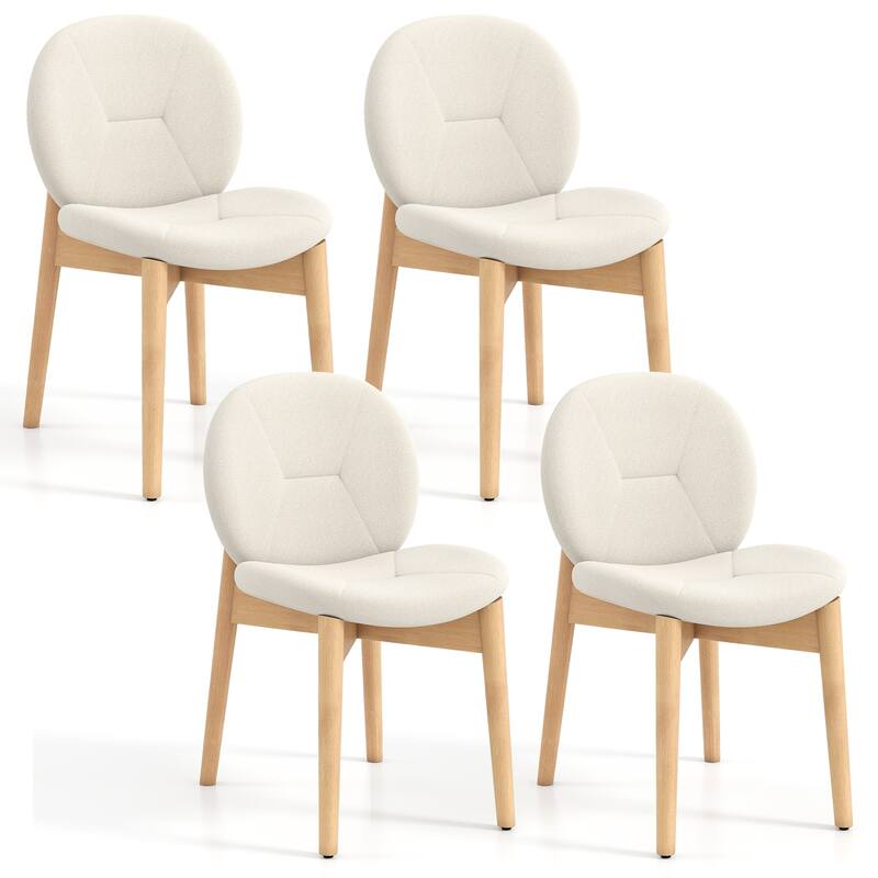 Gymax 4PCS Wooden Dining Chairs Soft Boucle Upholstered Kitchen Chairs - White - Set of 4