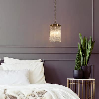Uolla Modern Glam Brass 1-Light Textured Glass Mini Pendant for Bedroom - D6.9"* H11.4"