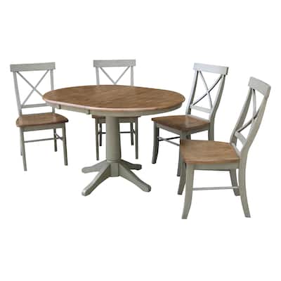 36" Round Extension Dining Table With 4 X-Back Chairs - Set of 5 Pieces