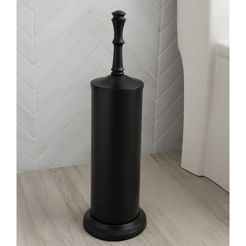 16" Tall Black Toilet Brush Set with Holder