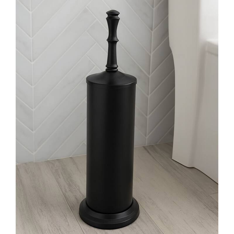16" Tall Black Toilet Brush Set with Holder - Matte Black