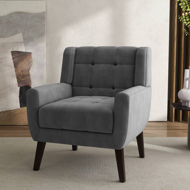 Modern Tufted Wingback Accent Chair Linen/Faux Leather/Velvet Armchair