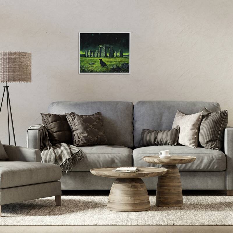 Stupell Crow & Stonehenge at Night Framed Giclee Art Design By Tom Crehan