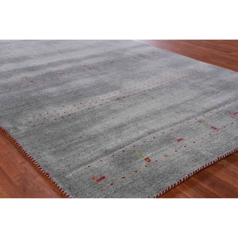 Hand Knotted Oriental 100% Wool Carpet Tribal Animal Pictorial Greys & Charcoal Gabbeh Area Rug - 7' 10'' X 5' 1''