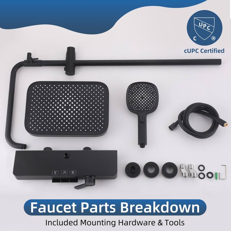 Modland Wall Mount 3-Function Shower System with Waterfall Tub Spout Adjustable Slide Bar,Handheld Shower