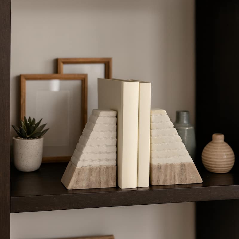 Modern Bookends with Marble Finish for Home or Office Decor - Set of 2, 6"