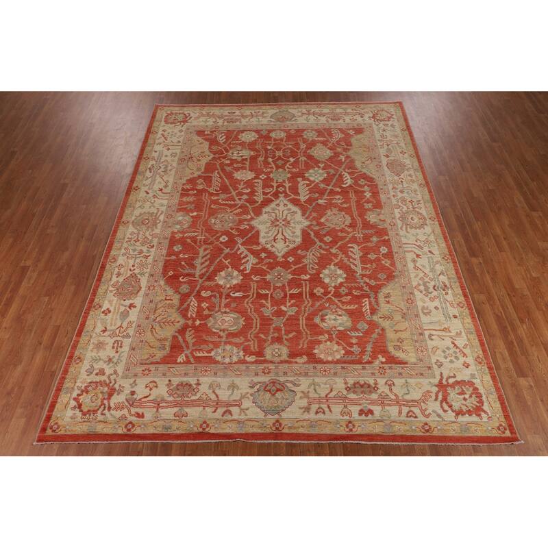 Orange Turkish Oushak Vegetable Dye Area Rug Handmade Wool Carpet - 9'4"x 12'1"