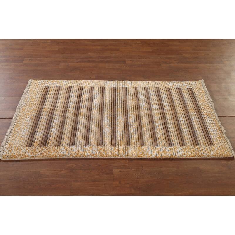 Striped Abstract Oriental Accent Rug Handmade Modern Wool Carpet - 2'9"x 4'11"