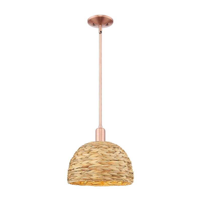 Innovations Lighting Endless Possibilities Arcadia - Woven Rattan - 1 Light 12" Stem Hung Mini Pendant - Antique Copper