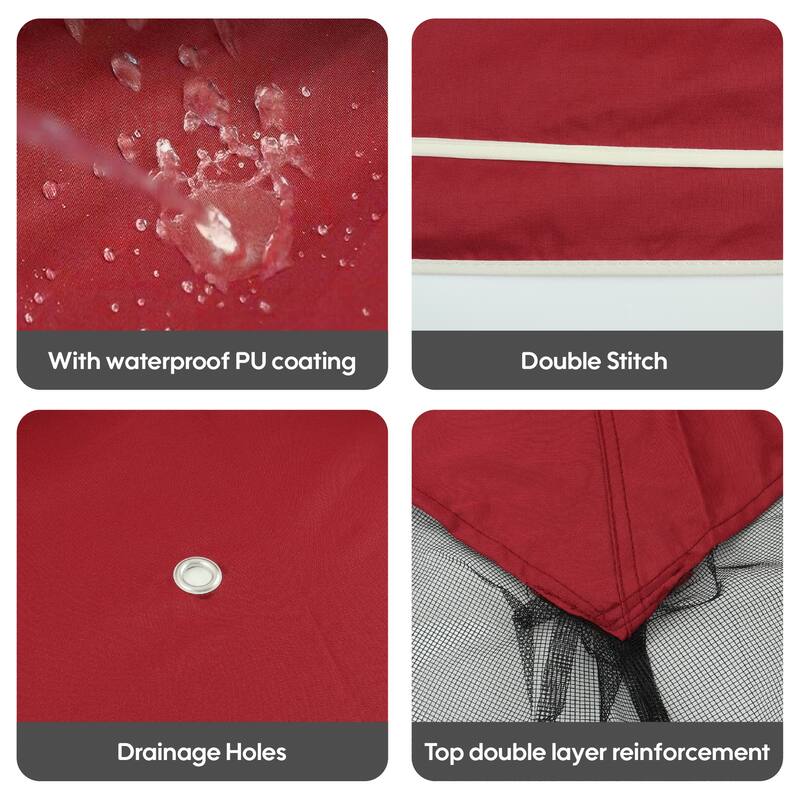 10x10 Ft Double Tiered Outdoor Gazebo Replacement Canopy with Drain Holes and Mosquito Netting - Red