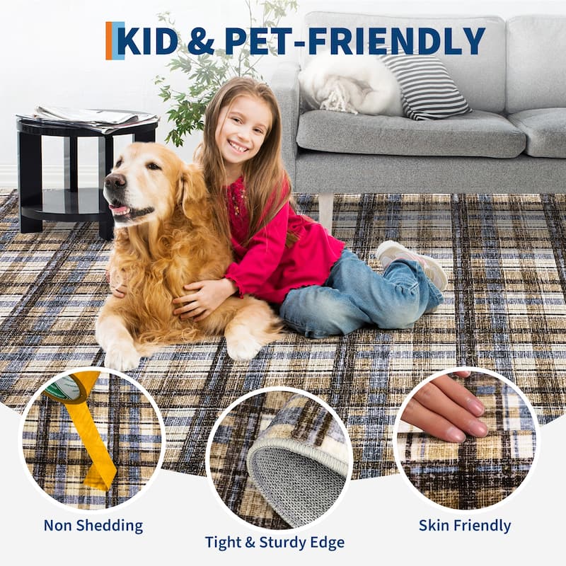 Garvee Timeless Check Washable Area Rug