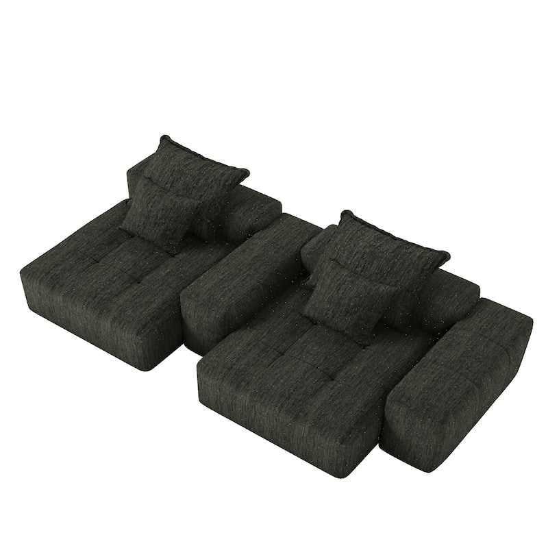 113.39" Chenille 4-Seater Modular Sofa, Sparkling Tufted and Non-Slip Base