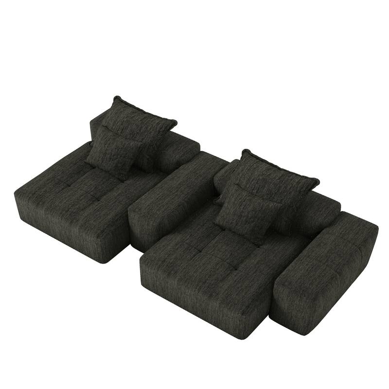Modern Modular Chenille Sectional Sofa with 2 Chaise Lounge and 2 Armrest, 4 Pillows for Living Room