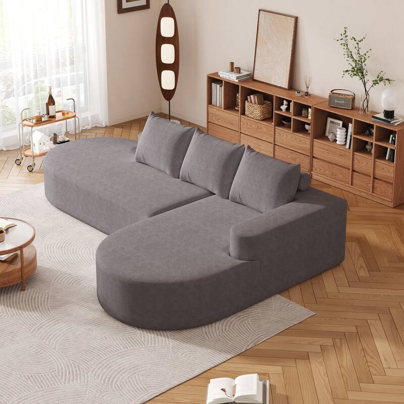 L Shaped Modular Curved Sectional Sofa, Chenille Upholstered 3 Seat Sofa, Corner Sofa with 3 Pillows for Living Room, Bedroom