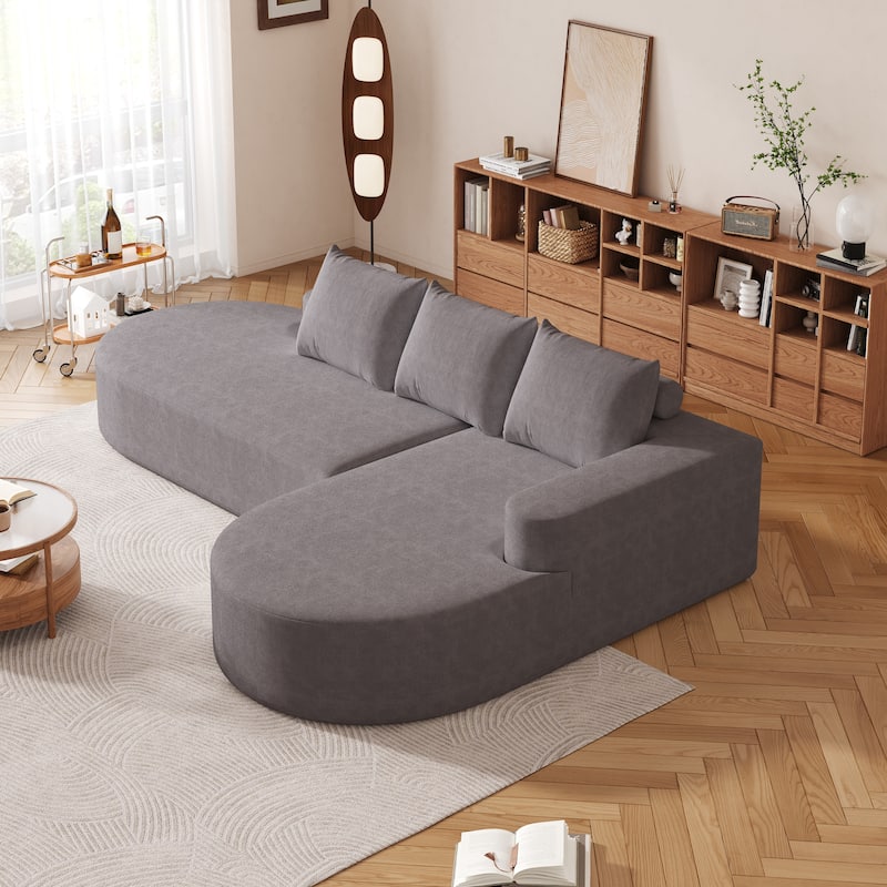 Roomfitters 108.5" Modern Curved Chenille Sectional Sofa, Modular L-Shaped Couch with 3 Pillows