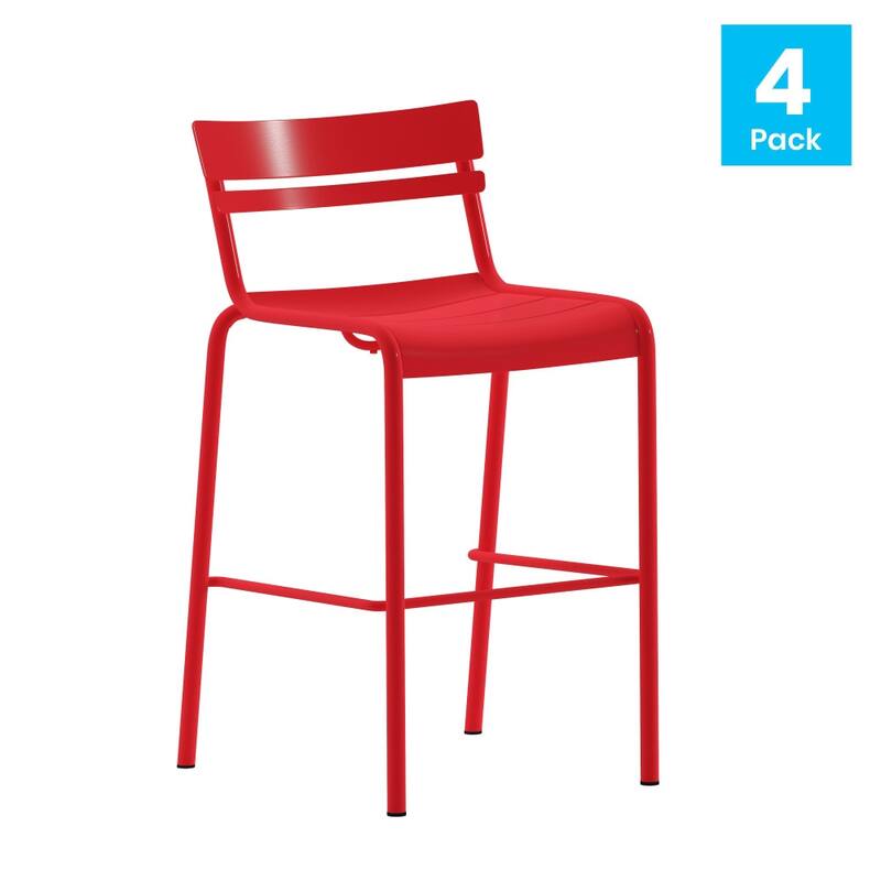 4PK Modern Commercial Grade 2 Slat Indoor/Outdoor Steel Bar Stool