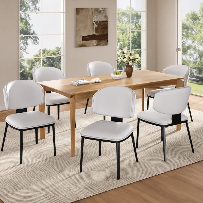 PU Leather Upholstered Dining Chairs Set of 2, Ergonomic Kitchen Side Chairs, Accent Chair with Curved Backrest & Metal Legs