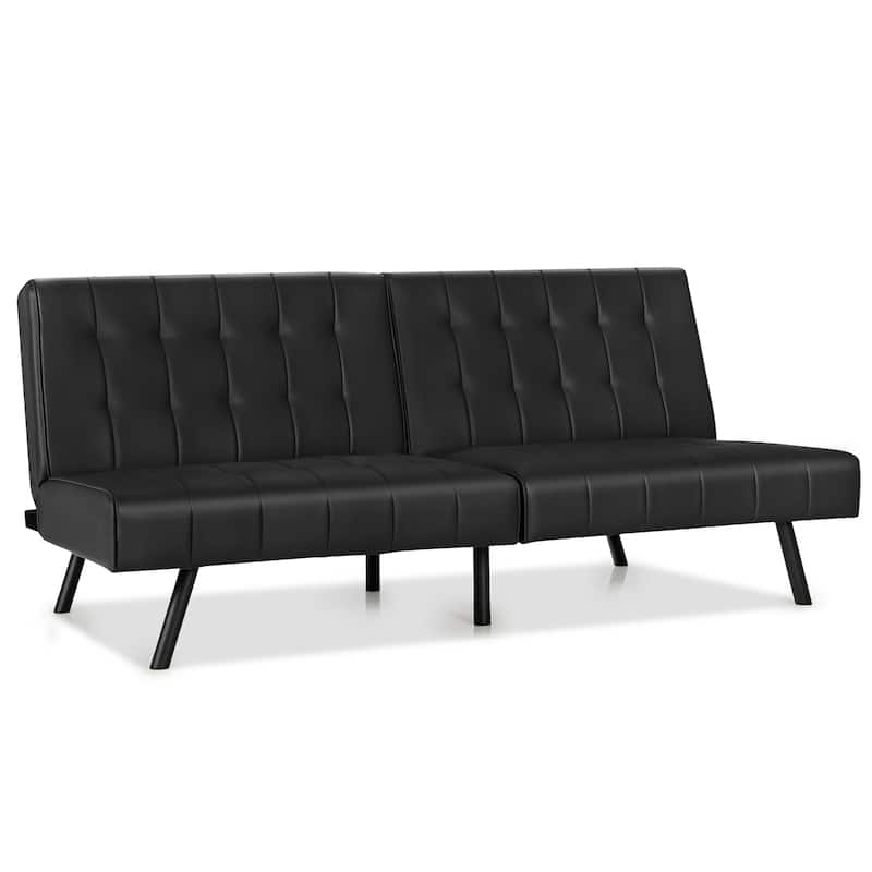 Costway Futon Sofa Bed PU Leather Convertible Folding Couch Sleeper - 70'' x 33.5'' x 32.5''