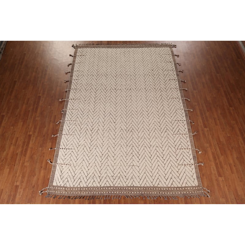 All-Over Chevron Moroccan Oriental Area Rug Handmade Wool Carpet - 8'8"x 13'0"