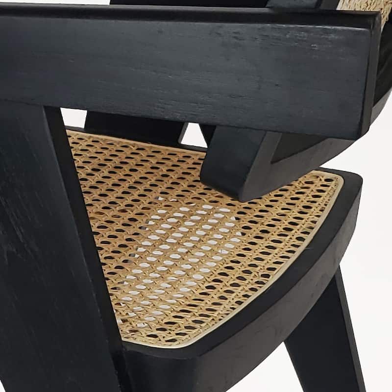 Nacum Stained Teak Wood and Natural Rattan Modern Armchair