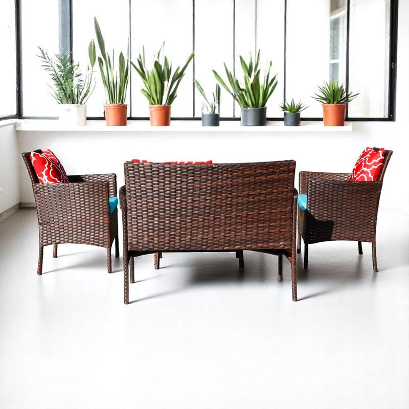 Outdoor Rattan Wicker Patio Furniture Set with Coffee Table,Loveseat & Chairs - patio Conversation Set for Garden,Porch,Balcony